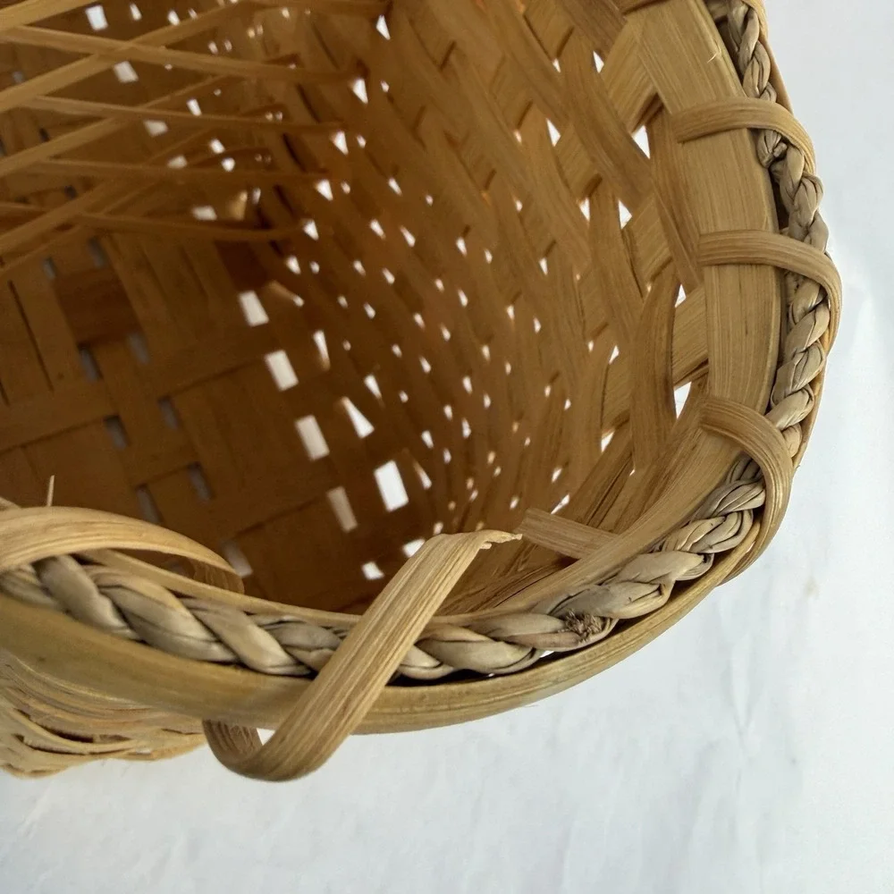 Handmade Basket Wicker Wine Bottle Holder Handle Carrier Boho Picnic Rustic Farm